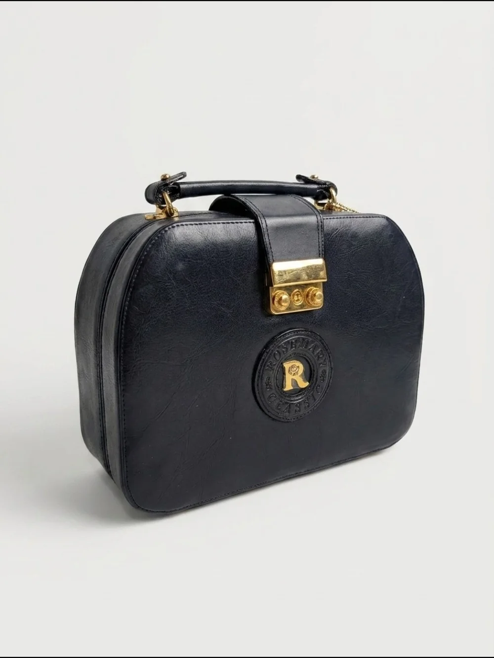 Vintage Rosenio Splendid Navy Blue Structured Top Handle Handbag Gold Hardware